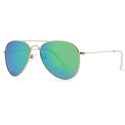 JOOX Polarized Aviator Sunglasses for Women Men, UV400 Protection Lens and Lightweight Metal Pilot Frame JX2775 - color: Shiny Gold/Green Mirror