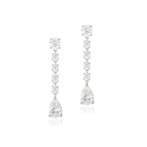Teardrop Cubic Zirconia Dangle Earrings for Women 925 Silver Post Gold Plated Bridal Jewelry for Wedding Bride Bridesmaid Prom Pageant - color: White Gold