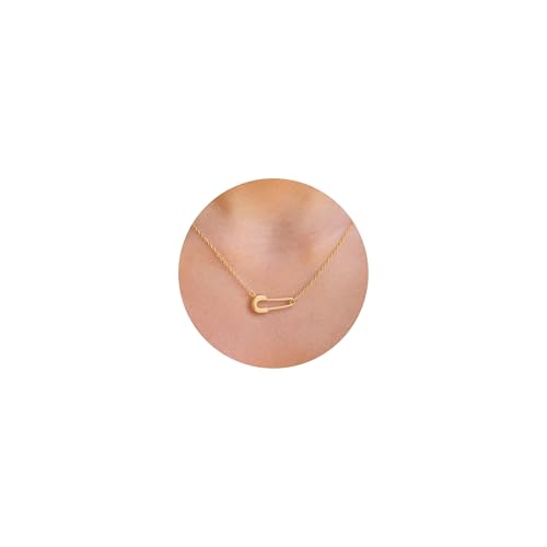 VRIUA Gold Necklace for Women - 14K Gold Plated Dainty Italian Horn Star of David Butterfly Bow Sun Lotus Volleyball Baseball Cowboy Boots Necklace Jewelry Everyday for Women - style: Safety Pin Gold
