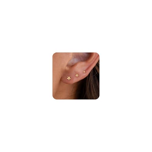 VRIUA 20G Tiny Flat Back Earrings for Women - 14K Gold/Silver Plated Small Flat Back Stud Earrings Hypoallergenic Cartilage Helix Piercing Jewelry - color: 4/5/6mm-Flower Flat Gold