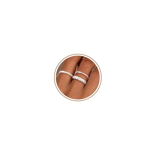 Silver Gold Rings for Women Non Tarnish 14K Gold Plated Stackable Rings for Women Stacking Thumb Pinky Eternity Cubic Zirconia Engagement Wedding Band Ring Set Woman Jewelry 1.5mm 2.5mm 5mm - color: E-Silver Twist Rings