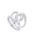 PAVOI 14K Gold Plated Chunky Interlock Statement Ring for Women | Interloop Band Thick Link Stackable Rings - color: White Gold