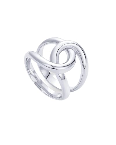 PAVOI 14K Gold Plated Chunky Interlock Statement Ring for Women | Interloop Band Thick Link Stackable Rings - color: White Gold