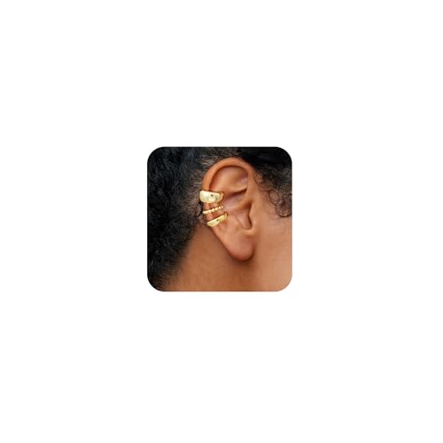 14K Gold/Silver Plated Ear Cuffs Set Dainty Clip Piercing Stack Small Cartilage Hoop Huggie Trendy Tarnish Hypoallergenic Jewelry Gift - style: gold style 2