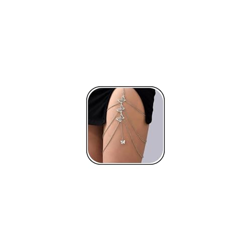 Butterfly Leg Chain for Women Green Butterfly Thigh Jewelry Lace Garter Body Chain Fairy Festival Party Outfit Accessory Gift - color: Silver