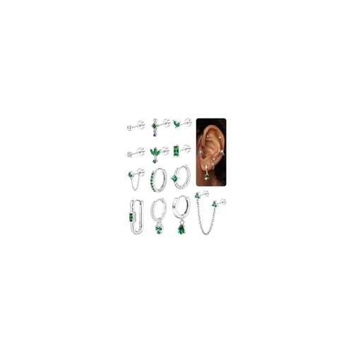 Sanfenly Stud Earrings Small Gold Hoop Earrings Set for Women Flat Back Earring Hypoallergenic Cartilage Earring Lightweight Dainty 14K Gold Stud Earrings for Multiple Piercing Set (Single 13 PCS) - color: Silver Single Earrings