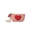 Red Heart Design Small Coin Purse - Cute Compact Keychain Change Purse Soft Leather Wallet with Zipper for Women (Pink) - color: Pink