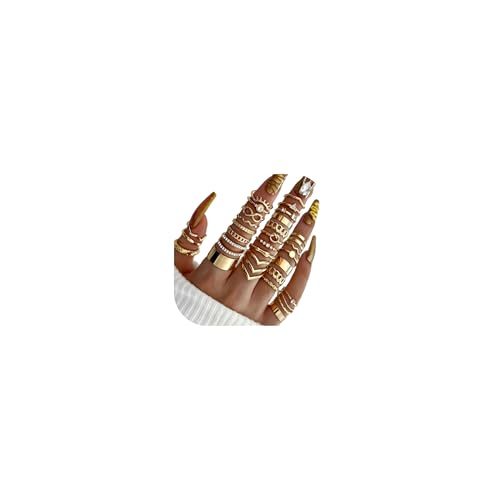 Gold Rings for Women Non Tarnish Stackable Rhinestone Moon Star Rings Dainty Stacking Pearl Butterfly Midi Pinky Thumb Joint Finger Knuckle Ring Set Gold Non Tarnish Jewelry Gifts Trendy Stuff - color: A Gold Stackable Rings 30Pcs