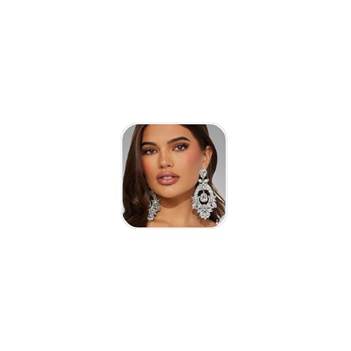 Silver Chandelier Earrings for Women Trendy, Oversized Big Crystal Rhinestone Statement Earrings Dangling Formal Pageant Earings Drag Queen Jewelry - color: Silver-01