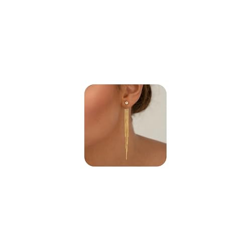 NECOCY Gold Dangle Earrings for Women Non Tarnish 14K Gold Plated Drop Wedding Hypallergenic Earring Dainty Long Hanging Chain CZ Pearl Threader Earrings Trendy Silver Plated Jewelry for Women - style: Gold&Style16