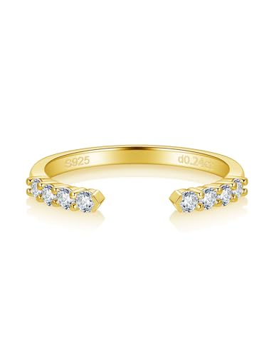 Moissanite Open Wedding Bands for Women S925 Sterling Silver Half Eternity Band Adjustable Anniversary Ring Stackable Engagement Promise Rings for Stacking Size 4-10 - color: Gold, size: 10