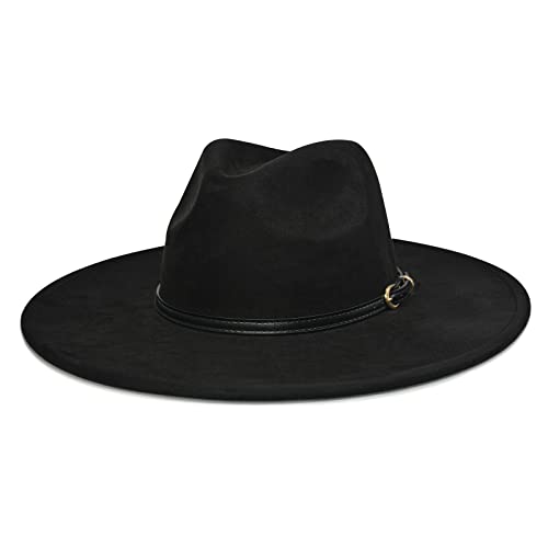 FLUFFY SENSE. Big Wide Brim Fedora Hat for Women - Nashville Outfits Western Hats Women's Felt Panama Rancher Hat - color: Vintage Black