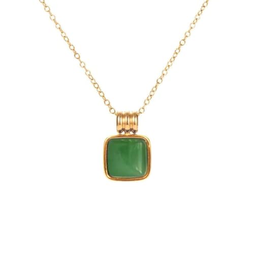 Green Aventurine Stone Pendant Necklace for Women Dainty 18K Plated Gold Chain Choker Necklace,Layered Necklace,Jewelry Set Non Tarnish - color: green