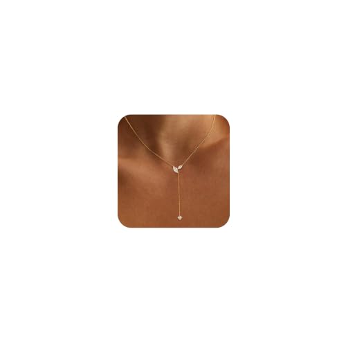 Gold Necklace for Women - Dainty Long Lariat Necklace 14K Gold Plated Clover Star Teardrop CZ Y Shaped Drop Necklaces Cute Long Necklaces for Women Trendy Prom Formal Womens Jewelry - color: Gold-PJ Drop