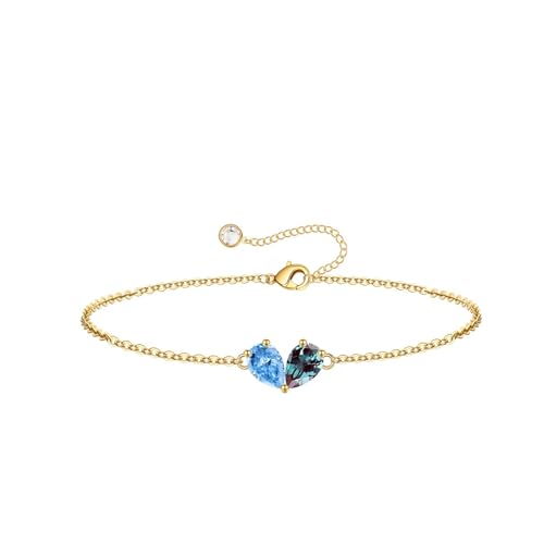 Turandoss Gifts for Women Her Daughter - 6 7 8 9 10 11 12 13 14 15 16 Year Old Girls Birthday Gifts, 14K Dainty Gold Plated Created Birthstone Bracelets for Women Girls Teens Jewelry Gifts - color: 03-06-Mar-Jun-Birthstone