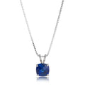 MAX + STONE 925 Sterling Silver Cushion Cut Birthstone Necklace for Women | 6mm Hypoallergenic Solitaire Necklace | Gemstone Pendant Necklaces with 18 inch Box Chain - color: Created Blue Sapphire