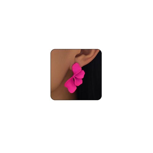 Chunky Earrings Big Statement Earrings for Women Trendy Large Floral Ginkgo Leaf Flower Earring Irregular Long Drop Dangle Earrings Chunky Jewelry - style: 1 - Hot Pink