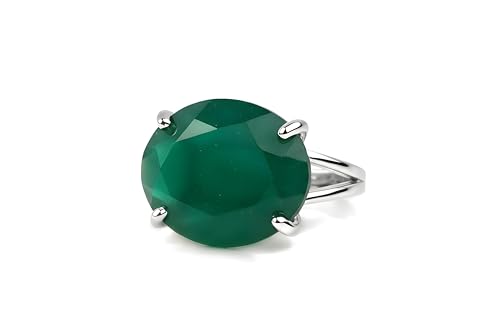 Big Rings for Women - Green Onyx Ring in 14k Rose Gold - Large Gemstone Rings for Women - Ring for Prom, Wedding, Birthdays and Everyday Statement Jewelry - Box Included
