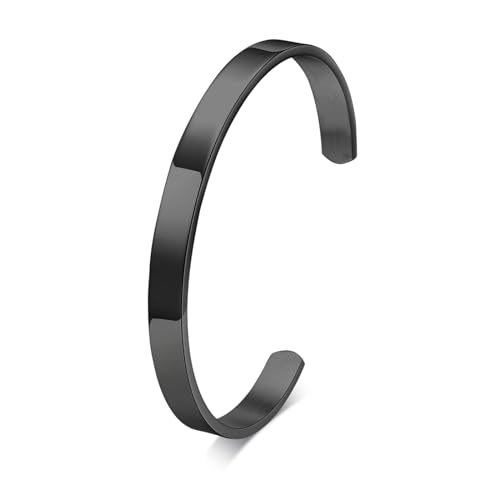 MEALGUET Stainless Steel Mens Cuff Bracelet : Minimal Cool Silver/Black/Gold Plated Open Metal Cuff Bangle Bracelets for Men,Mens Bracelet Jewelry Gift - color: Black-Single, size: Medium( fit 5.5"-7.2" wrist)
