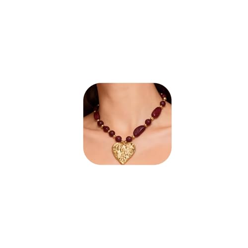 Chunky Acrylic Beaded Necklace for Women Colorful Acrylic Beaded Choker Round Beads Statement Necklace Fashion Jewelry - color: red