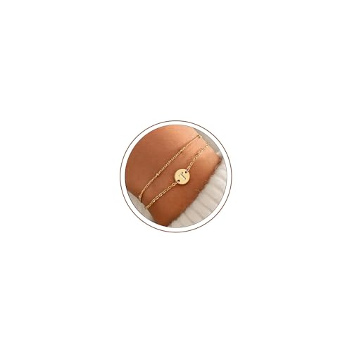 MONOZO Gold Initial Bracelets for Women Girls Jewelry Gifts Trendy - Dainty 18K Gold Plated Disc Monogram Letter A-Z Initial Bracelets for Women Girls Teens Personalized Letter Bracelet Birthday Gifts - color: Gold, style: T