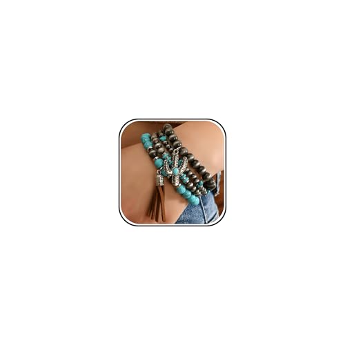 Long tiantian Western Turquoise Beaded Bracelet Set for Women Stackable Cowgirl Bracelets Boho Concho Jewelry Country Concert Rodeo Outfit Accessories Gifts - color: B1:western bracelets