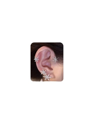 2PCS Glitter Rhinestone Snowflake Ear Cuff Vintage Flowers Non-Piercing Fake Earrings Bridal Wedding Climber Ear Wrap Prom Ball Ear Jewelry for Women