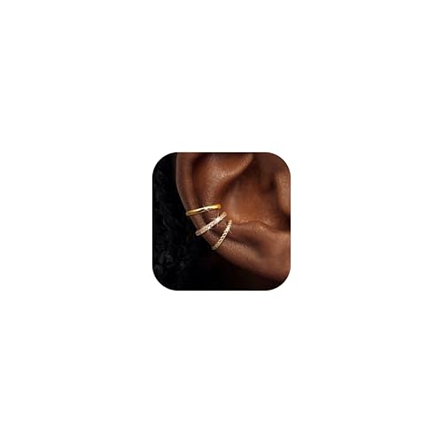 LOYALLOOK Ear Cuff Earrings for Women 14K Gold Plated Ear Cuffs Non Piercing Clip on Cartilage Earring Trendy Fake Earrings Hypoallergenic Huggie Hoop Clip Cuff Earring Lightweight - color: gold--simple A