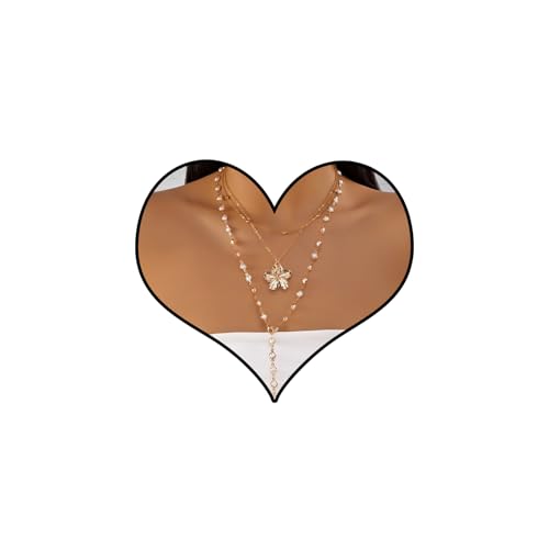 Layered Gold Flower Shell Pearl Necklaces for Women Long Pearl Y-Shaped Necklace Trendy Gold Flower Shell Pendant Necklace Dainty Pearls Choker Summer Jewelry Accessories Gift - color: A2:gold layered necklaces