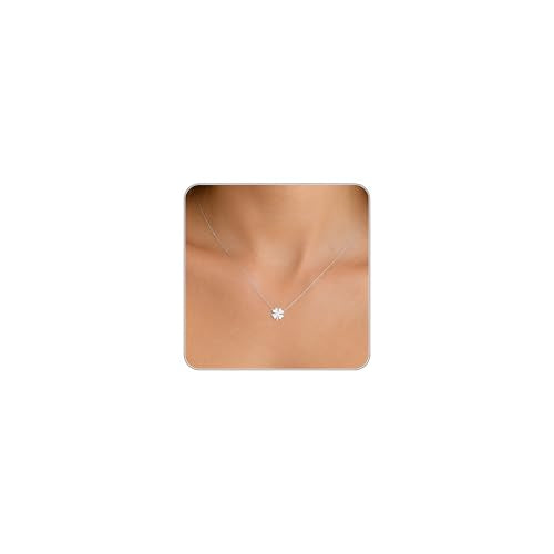 Dainty Gold Necklaces for Women Trendy Non Tarnish 14K Gold Plated Cubic Zirconia Necklace Layered Simple Cute Four Leaf Clover Choker Jewelry Birthday Gifts - color: Silver, style: Glossy-2