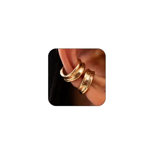 2Pcs Ear Cuffs Non Piercing Earrings for Women Dainty Gold Metal Huggige Hoops Cuff Cartilage Earring Trendy Fake No Pierced Statement Jewelry