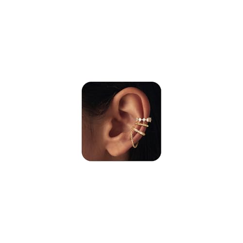 14K Gold Plated Ear Cuff Earrings for Women, Dainty Ear Cuffs Non Pierced Trendy Cubic Zirconia Cartilage Hoop Earring Fashion Jewelry Set for Women