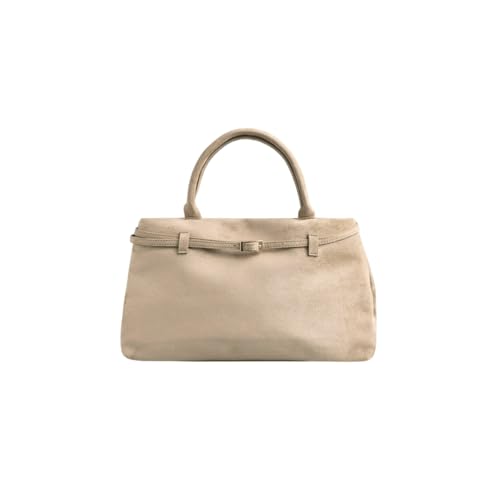 Base’ic Women’s Suede Tote Bag with Gold Hardware – Trendy Slouchy Shoulder Hobo Satchel Handbag Work Purse Travel Gift - color: Beige (Gold Hardware)