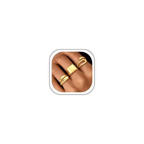 ZOERAY Chunky Gold Rings for Women Non Tarnish Trendy 14k Gold Plated Adjustable Signet Band Stackable Thumb Ring Set Open Twist Dome Statement Stacking Rings Jewelry Gifts for Women Size 5-10 - color: C. Twisted Stackable Rings