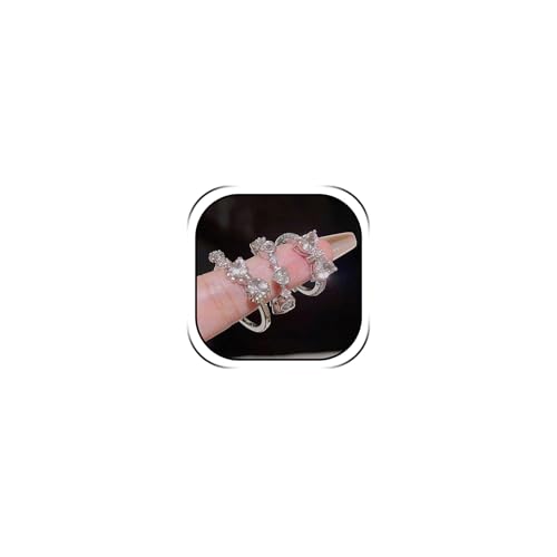 Bow Ring Set for Women Silver Stacking Adjustable Pink Heart Bow Rings Stacking Boho Statement Wedding Engagement Ring Anniversary Birthday Gifts - color: B