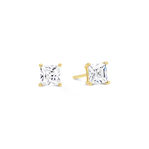 KEZEF Sterling Silver Stud Earrings for Women & Men - 4-Prong Setting Cubic Zirconia Earrings Studs - Premium CZ S925 Hypoallergenic - Available in 14K White and Yellow Gold, Rose Gold - 3mm to 9mm - color: 14K Yellow Gold, size: 5mm - Modest