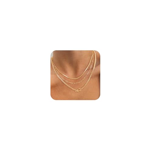 CHESKY Layered Necklaces for Women, 14K Gold Plated Chain Necklace Women Trendy Cuban Link Paperclip Chain Toggle Clasp Necklace Fashion Chunky Jewelry for Women - style: chain3-gd