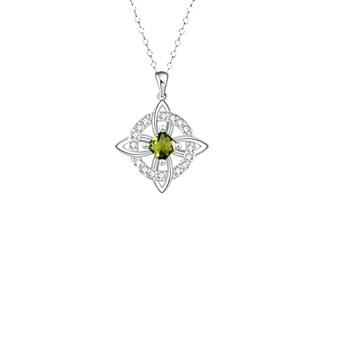 Mystical Birthstone Witches Knot Necklace – Natural Crystal Celtic Pendant, Wiccan Pagan Jewelry Gift for Women - color: August