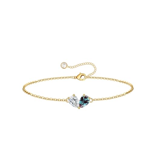 Turandoss Gifts for Women Her Daughter - 6 7 8 9 10 11 12 13 14 15 16 Year Old Girls Birthday Gifts, 14K Dainty Gold Plated Created Birthstone Bracelets for Women Girls Teens Jewelry Gifts - color: 04-06-Apr-Jun-Birthstone