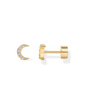 PAVOI 14K Gold Plated Dainty Flat Back Earrings for Women - Hypoallergenic Sterling Silver Posts Helix Cartilage Piercing Jewelry - Emoji Motif Bow Celestial Flatback Gold Stud Earrings Screw Back - style: Moon