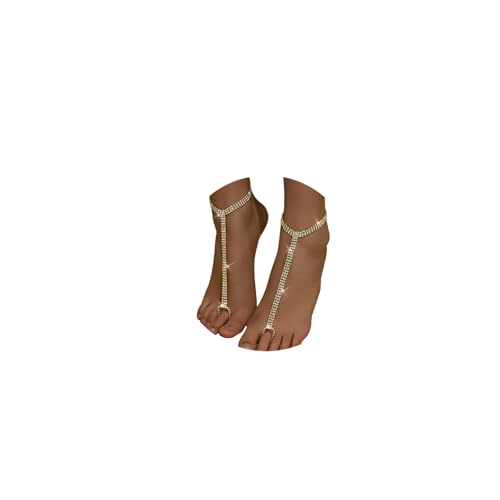 1Pair Multi-layered Rhinestone Foot Chain with Toe Jewelry for Women Wedding Bridal Crystal Barefoot Sandals Bikini Rhinestone Anklet Bracelet Foot Accessories Jewelry - style: Gold