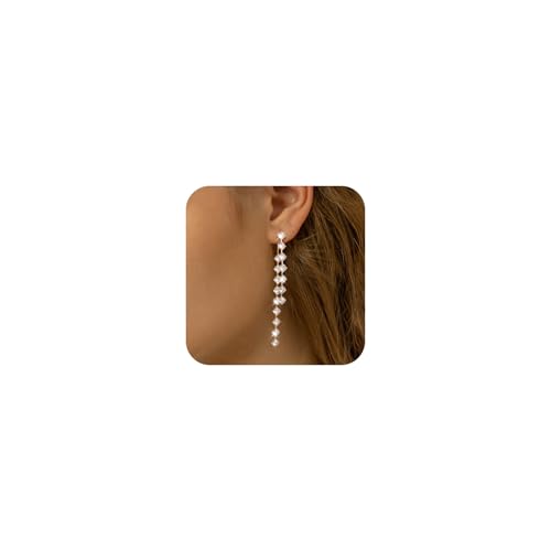 Awinesn Sterling Silver Dangle Earrings for Women Trendy Cubic Zirconia Long Dangle Drop Earrings Dainty Minimalist for Prom Party Jewelry - style: square