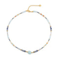 Harlermoon Beaded Necklace for Women, 18K Gold Plated Stainless Steel Natural Stone Crystal Boho Choker, Waterproof Hypoallergenic Jewelry Gift