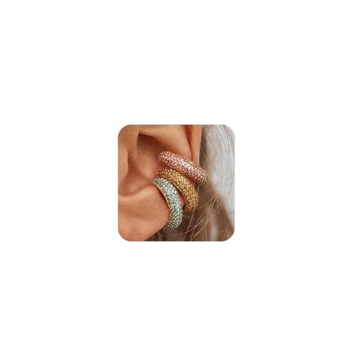 Ear Cuff for Women 14K Gold Plated CZ Ear Cuffs for Women No Piercing Faux Hoop Cartilage Earrings(D-3PCS,Pink)