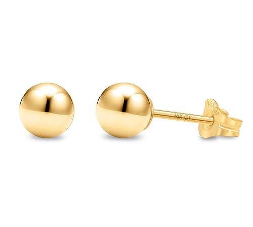Kezef 14K Gold Filled Ball Stud Earrings for Women - Thick 14K Gold Layer, Hypoallergenic for Sensitive Ears, Round Studs | 3mm-9mm - style: 5mm