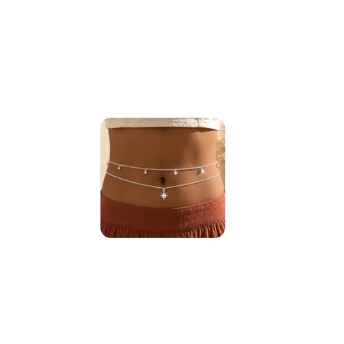 Layered Beads Waist Chain Gold/Silver Sun Belly Chain Bikini Body Chain Women Adjustable Beach Waist Jewelry Accessories - size: Small, style: Silver Sun