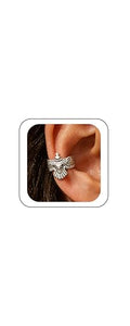 Gothic Ear Cuffs Helix Cartilage Clip on Goth Ear Cuff Stainless Steel Hypoallergenic Earrings for Women Men Non Piercing Gold & Silver Fake Earring Lightweight Punk Jewelry Gift - color: K9-Silver Eagle Design