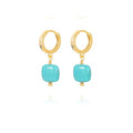 Gold Plated Huggie Hoop Earrings with Charms Fashion Pearl Drop Dangle Earrings for Women Handmade Karma Circle Jewelry for Ladies Lightweight Pearl Earrings on Christmas - color: turquoise-blue