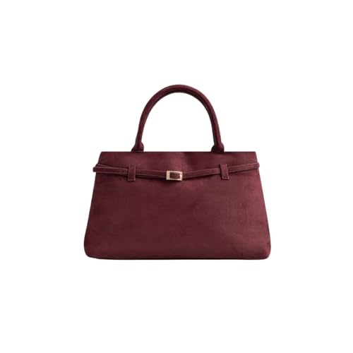 Base’ic Women’s Suede Tote Bag with Gold Hardware – Trendy Slouchy Shoulder Hobo Satchel Handbag Work Purse Travel Gift - color: Burgundy (Gold Hardware)