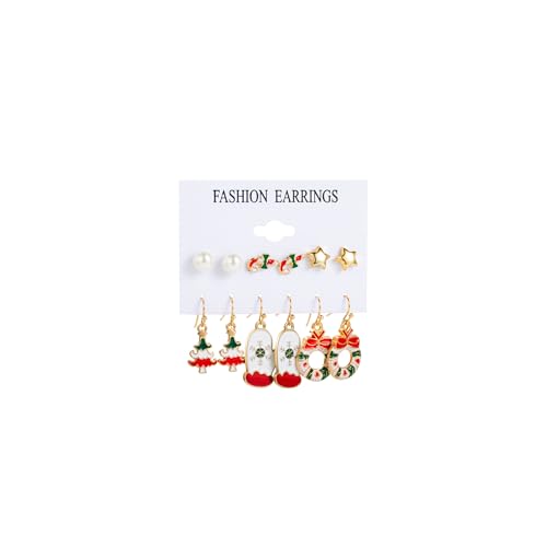 6 Pairs Christmas Earrings Set for Women Vintage Christmas Tree Bell Bow Star Dangle Drop Earrings Hypoallergenic Lightweight Jewelry Party Holiday Accessories - color: Colorful